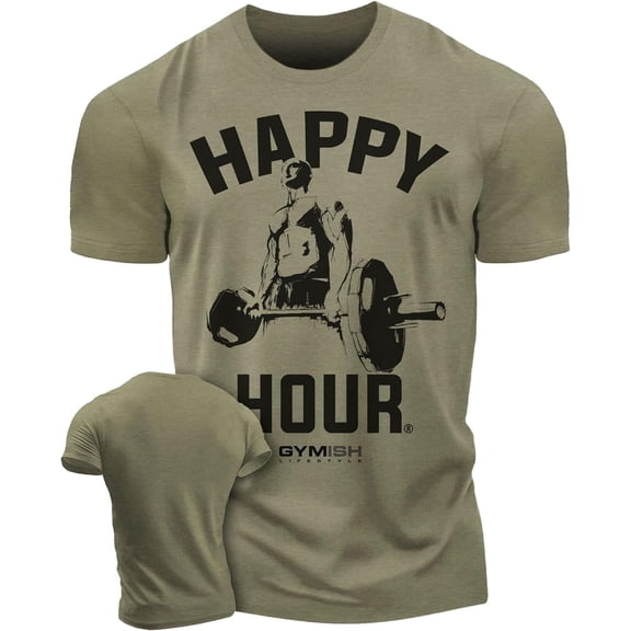 Gymish Happy Hour Deadlift Workout T-Shirt for Men – Funny Gym Shirt, Weightlifting Tee, Men's Gym T-Shirt, Lifting Shirt, Workout Shirt, Gym Wear, Athletic Shirt for Men