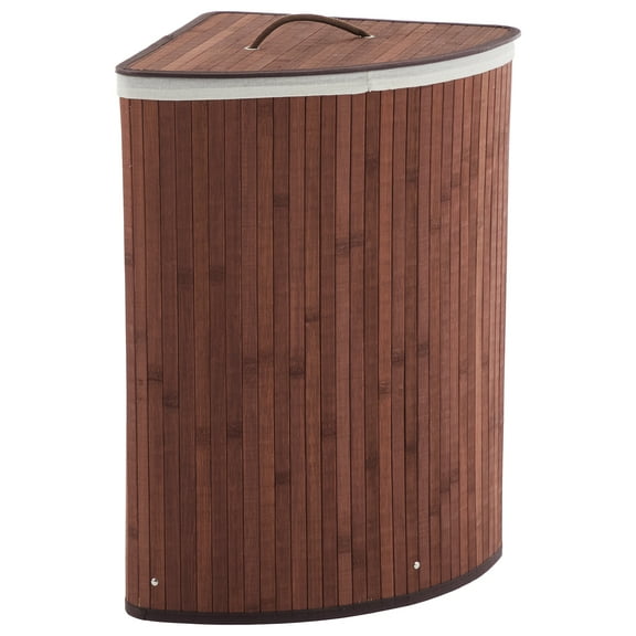 Corner Bamboo Laundry Hamper with Lid and Removable Liner Corner Bamboo Laundry Basket with Handle Washing Clothes Basket Storage Bin for Bedroom Bathroom
