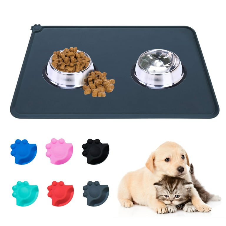 Waterproof Dog Food Mat Non-Slip - 2 Pack Dog Bowl Mat Absorbent Pet  Feeding Mats Washable Pee Pads for Puppies Cats, Bone & Paw Pattern 35.4 X  23.6