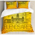 thumbnail image 1 of Cityscape Duvet Cover Set King Size, Line Art Buenos Aires City Horizon with Famous Landmarks, Decorative 3 Piece Bedding Set with 2 Pillow Shams, Mustard Marigold and Charcoal Grey, by Ambesonne, 1 of 3