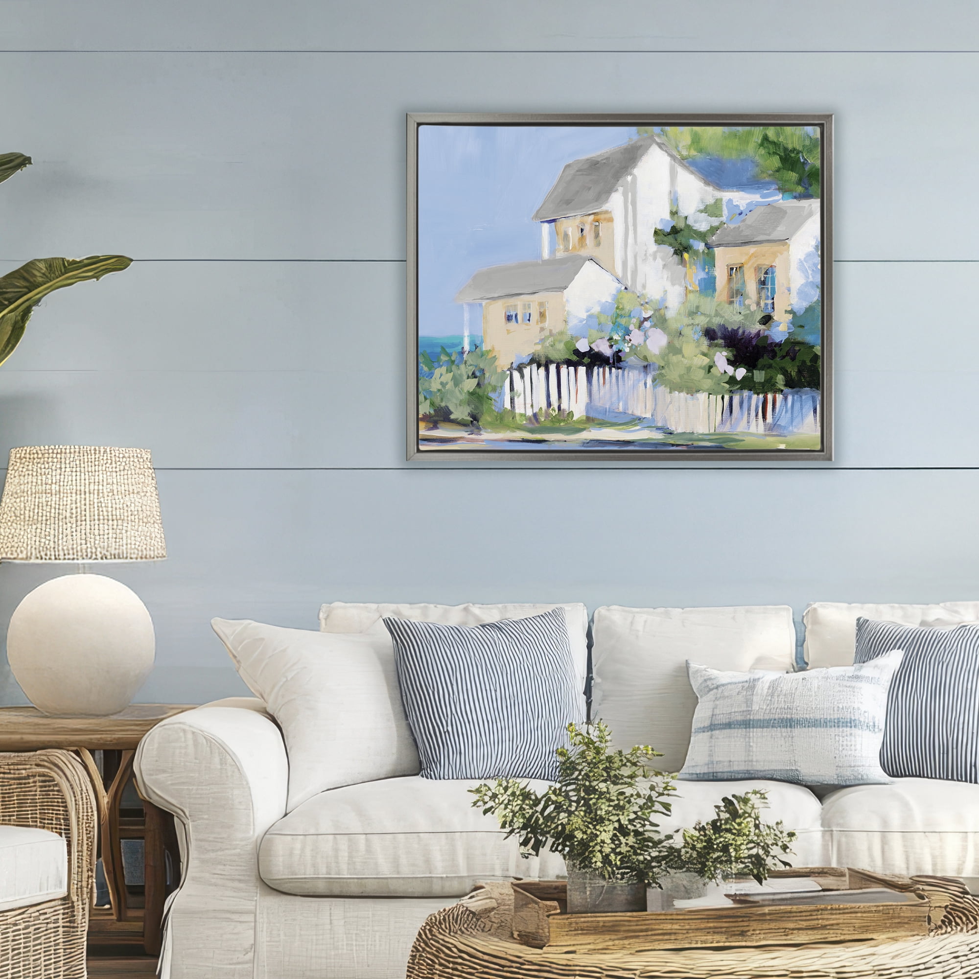 Stupell Industries Living by the Water Cottage Gray Framed Floater Canvas Wall Art, design by Jane Slivka