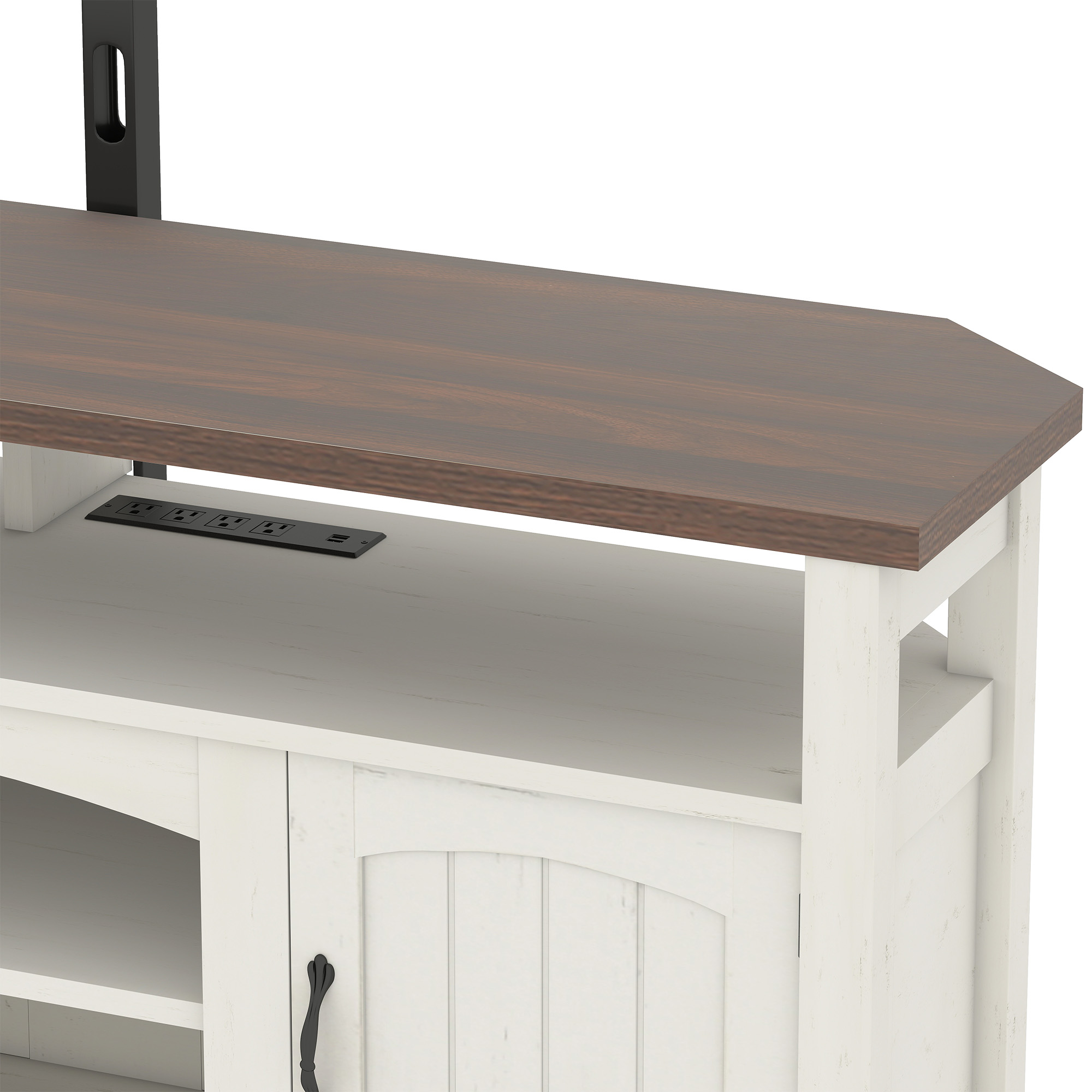 Craftian TV Stand with Mount & LED Lights, Farnhouse Entertainment Center with Power Hub for 70 Inch TV, Warm White