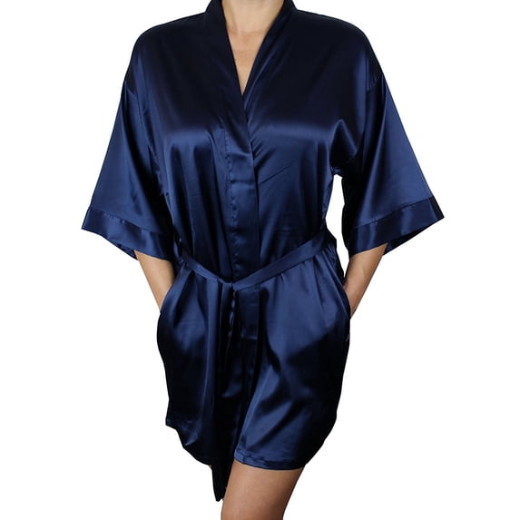 Women's Satin Kimono Bridesmaid Short Robe With Pockets - Silky Feel Modern Cut