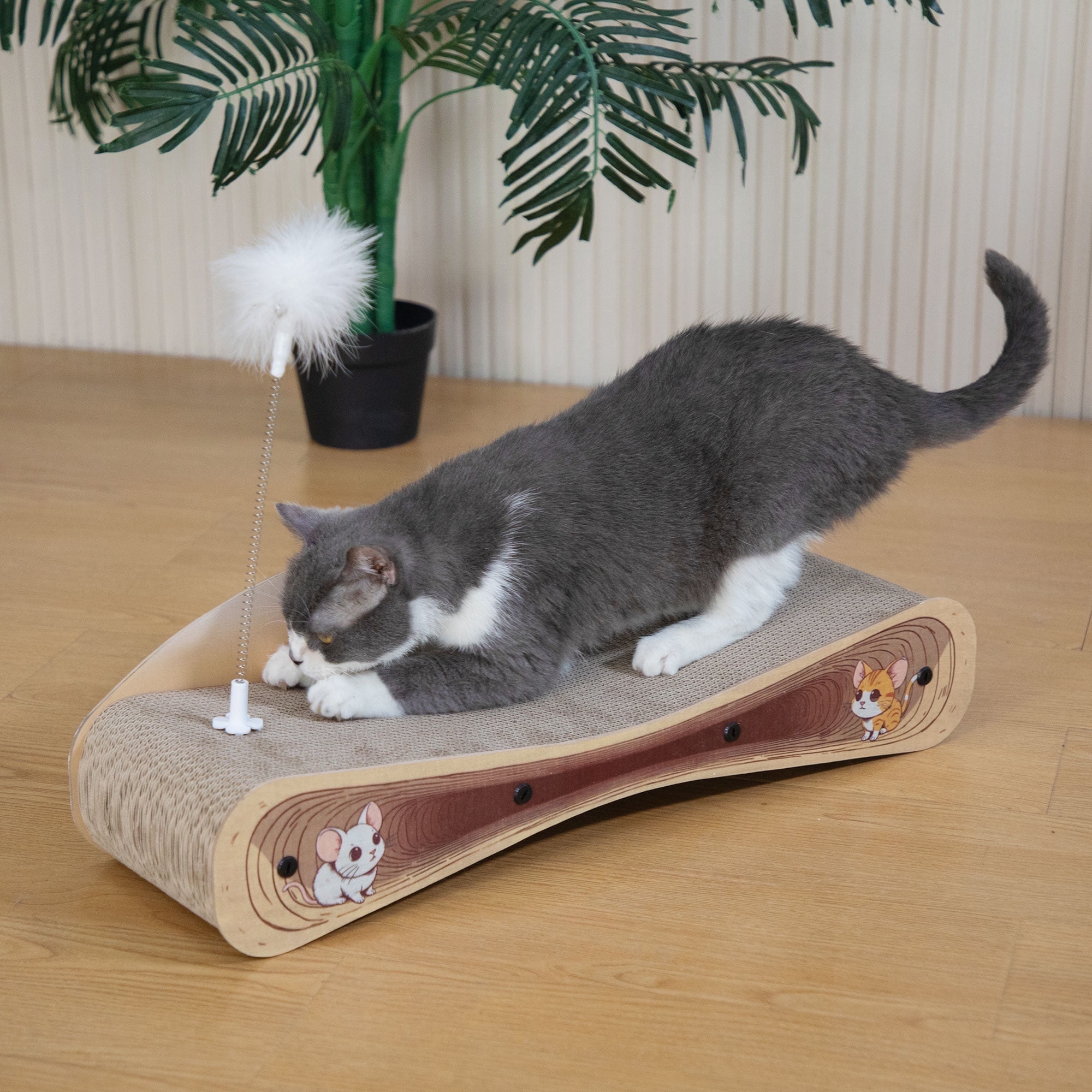 COZIWOW 2-in-1 Cardboard Cat Scratcher Bed & Lounger Scratching Post  Reversible Scratching Board Pad for Cats