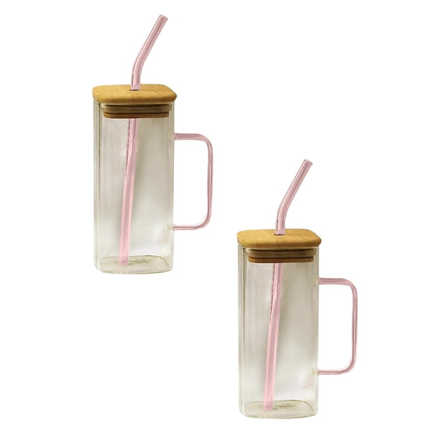 Oleegame 2PC Glass Bottle Drinking Glasses With Lids And Glass Straw Ideal For Cocktail/ Whiskey/ Gift