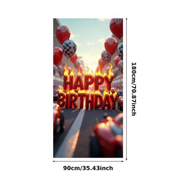 Neon Style Happy Birthday Backdrop Banner with Racing Track Elements Party Decorations Photography Props for Birthday Party Celebrations Home Decor Events