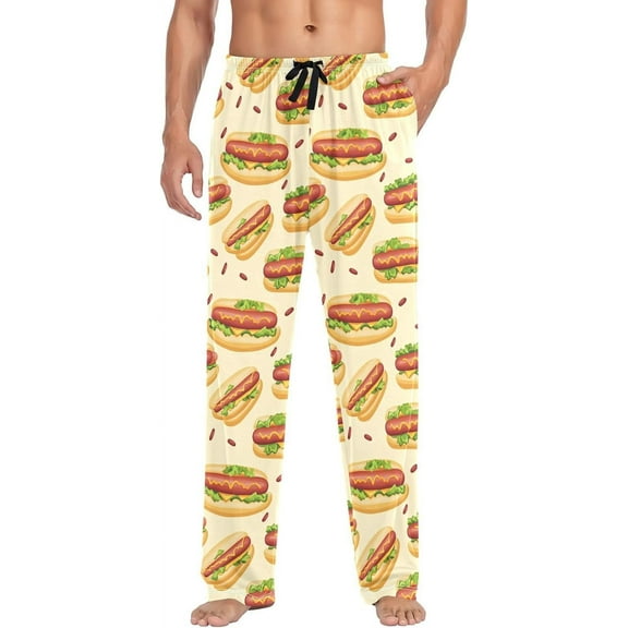 Top-kevin Men's Pajama Bottoms, Sleeping Long Pant Hot Dogs Pajamas Lounge Wear Sleepwear Pants Fastfoods Pjs