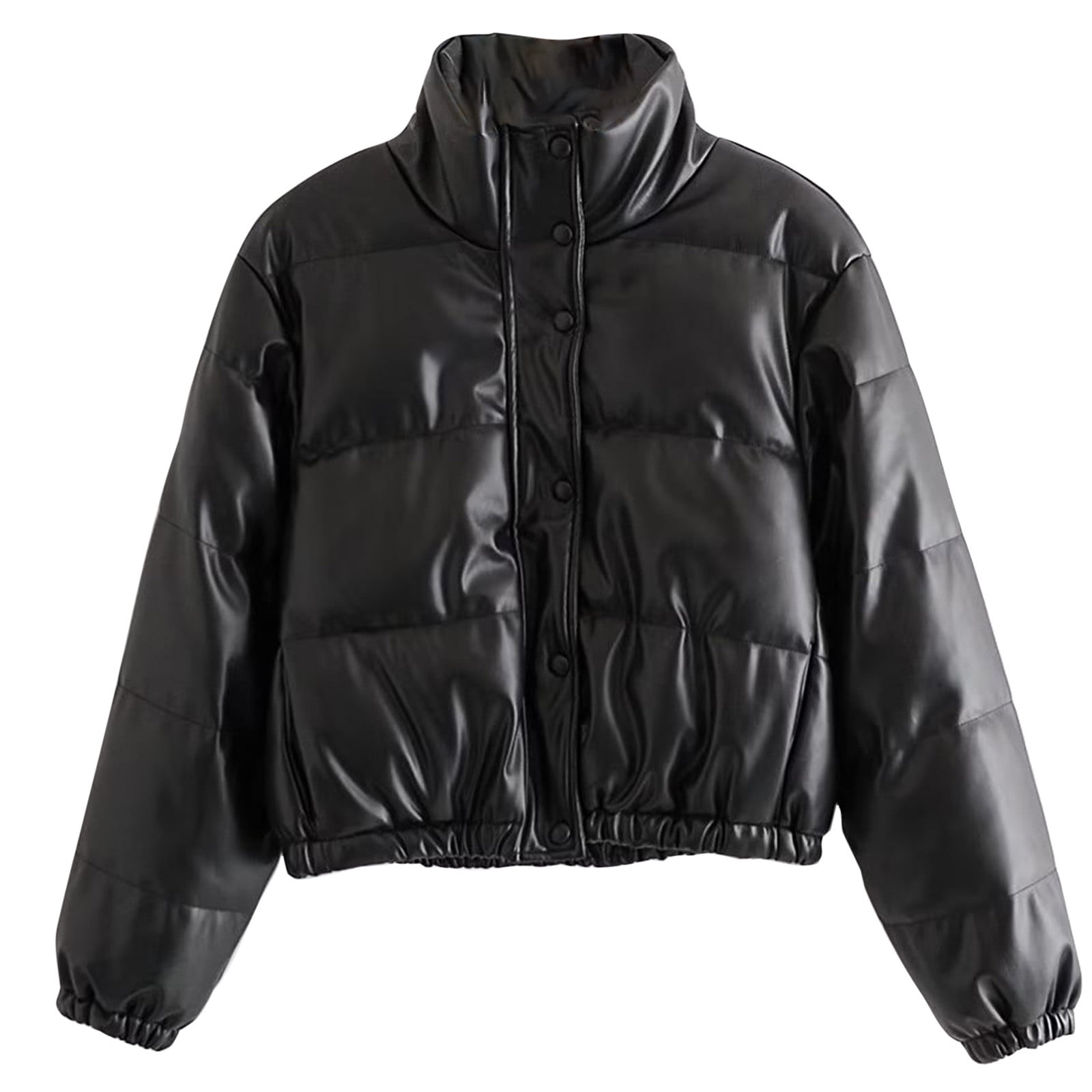 Hfyihgf Women's Faux Leather Puffer Jacket Zip up Padded