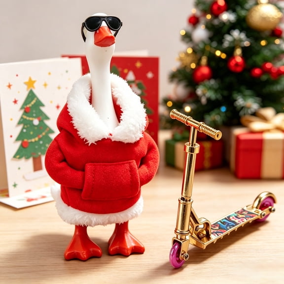 RUINIXCW 7 Inch Christmas Hoodies Desk Goose Outfits Desk Duck Outfit Mini Porch Goose Outfit for Desk Goose Figurine Fall Winter Desk Goose Clothes Knit Hoodie with Scooter Sunglasses Set (No Goose)