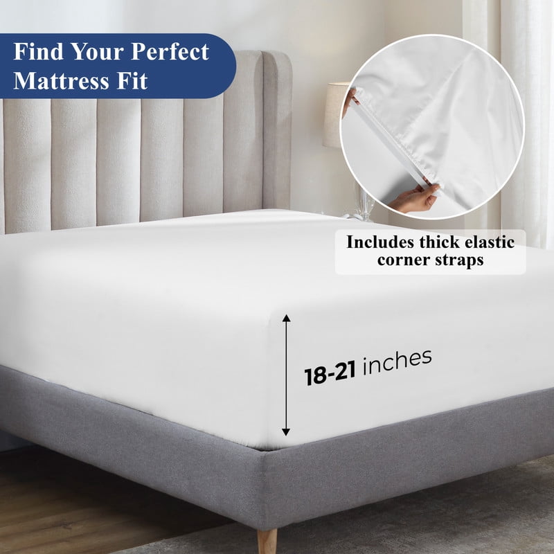 Superior Apus 100% Cotton 18" Deep Pocket Fitted Sheet, King, White