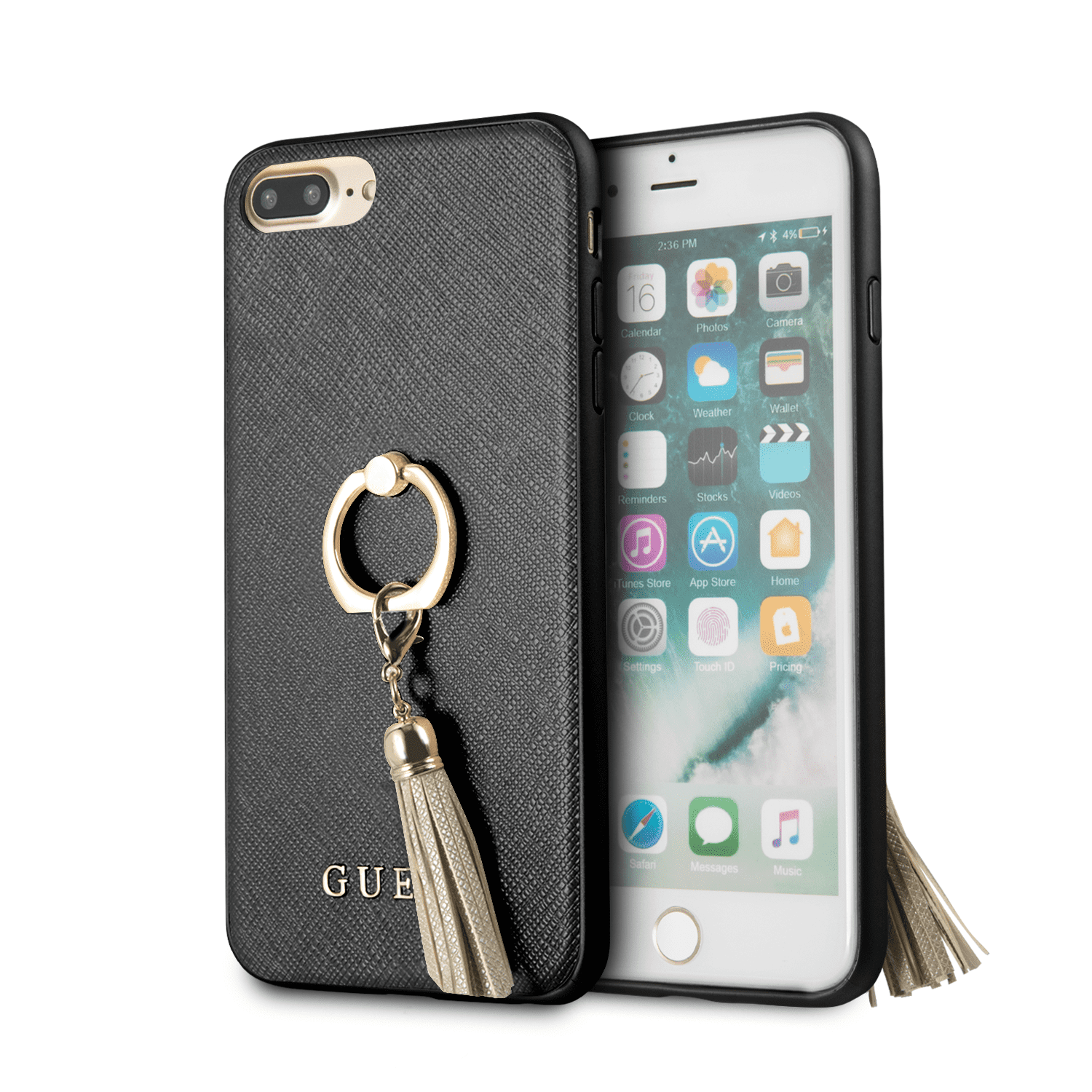 Site lijn geest bibliothecaris Guess PC/TPU Saffiano Collection Hard Case With Ring Stand - iPhone 8 Plus/  iPhone 7 Plus Black - Walmart.com