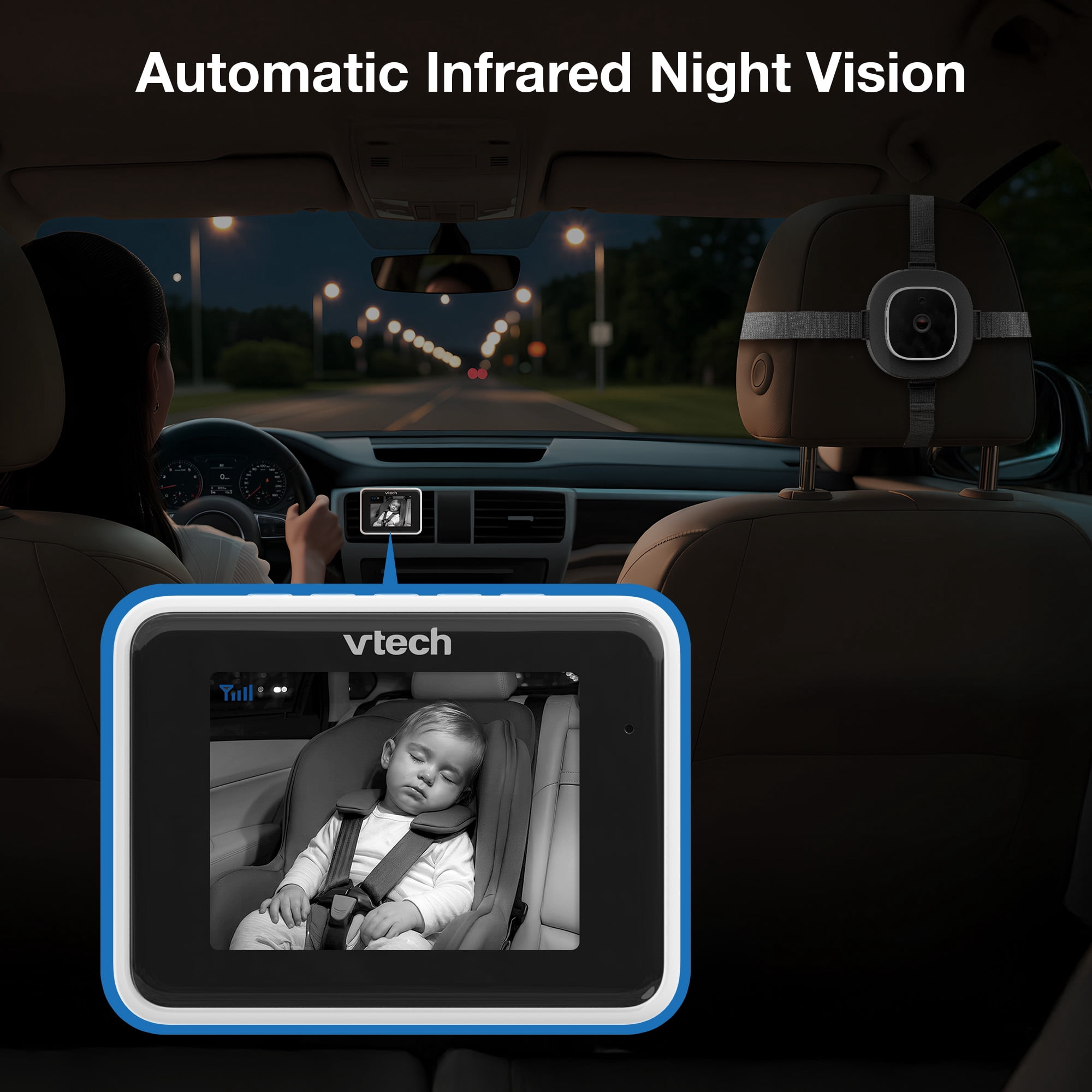 VTech V-Go In-Car Baby Monitor, 2.8" High-Resolution Display, Vent Mount Viewer & Rear Seat Camera, Backseat Infant Safety Monitoring System, Night Vision, Easy Install, Clear Video for Travel