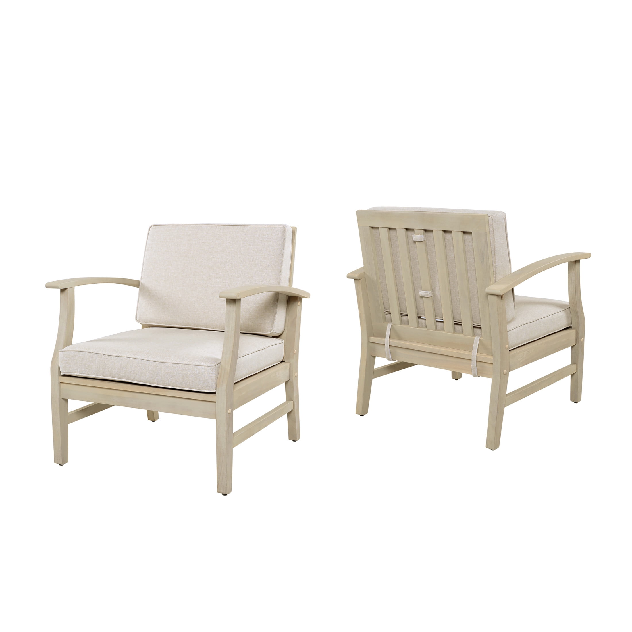 Christopher Knight Home Outdoor Patio Acacia Wood Club Chair with Sand Cushion, Light White Finish, Set of 2