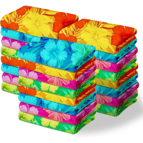 Kaufman - Colorful Hibiscus Beach Towels | 100% Cotton with Ends Hemmed | 30" x 60" | Colorful Soft & Absorbent Pool Towels for Adults and Kids | Fiber Reactive | 24 Pack