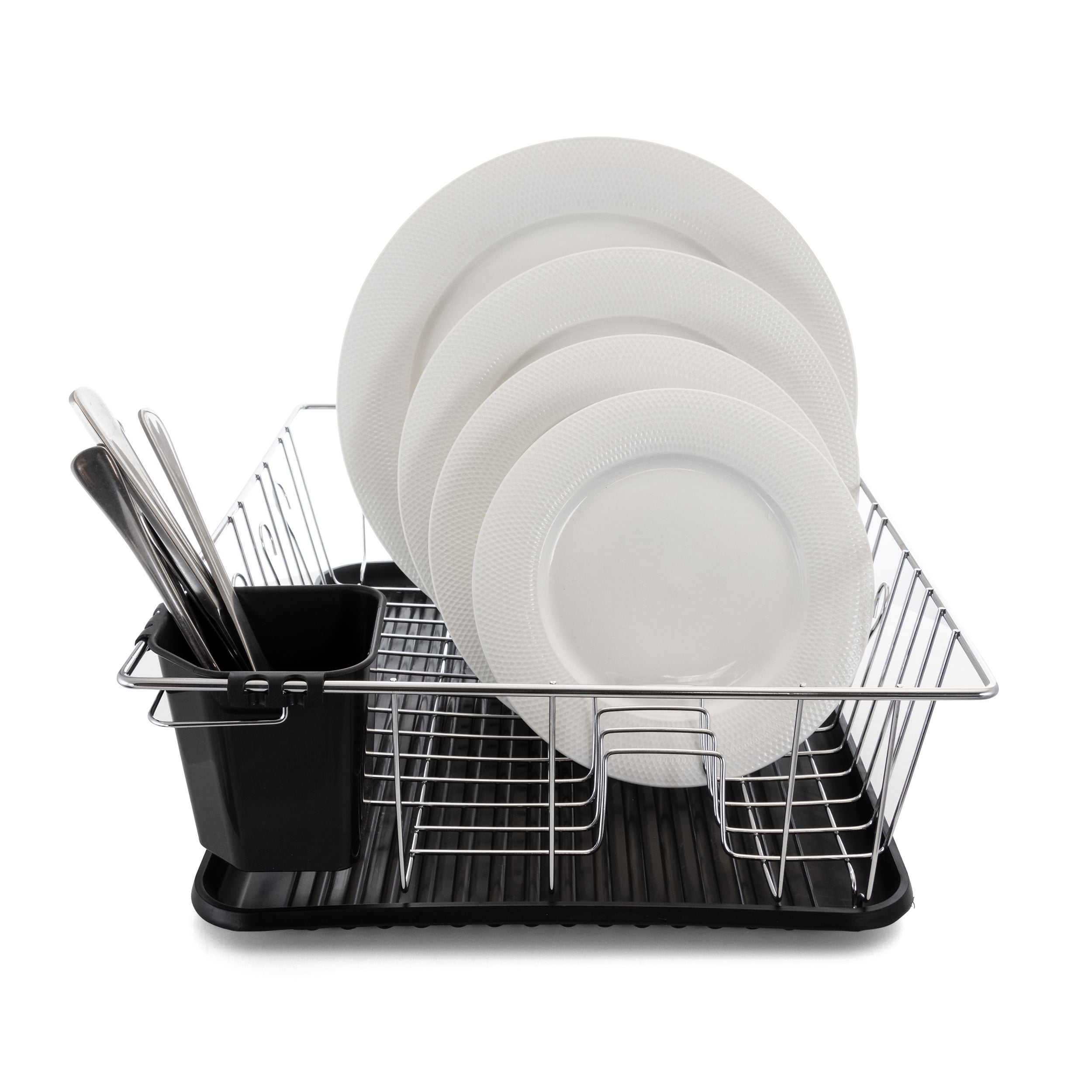 Megachef DR-180 16 in. Chrome Plated & Plastic Counter Top Drying Dish Rack, Black