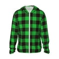 thumbnail image 2 of Uemuo Buffalo Plaid Green Black Pattern Women's Full Zip UPF 50+ Sun Protection Hoodie Jacket Long Sleeve Sun Shirt Hiking Outdoor Performance with Pockets-Large, 2 of 9