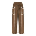 thumbnail image 4 of Wide Leg Pants for Women with Pockets Plus Size Elastic Waist Women's Casual Solid Color Baggy Wide-Leg Pants Brown XXL, 4 of 9