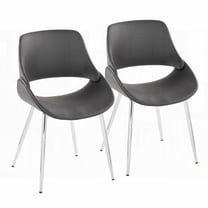 Mid-Century Modern Dining Chairs Set of 2 - Grey Faux Leather on Chrome Metal