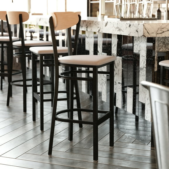 BizChair Commercial Round Boomerang Back Bar Stool, Black