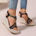 thumbnail image 6 of Viluyesy Womens Heeled Sandals, Open Toe Ankle Strap Wide Width Summer Beach Wedge Sandals Black, 6 of 9