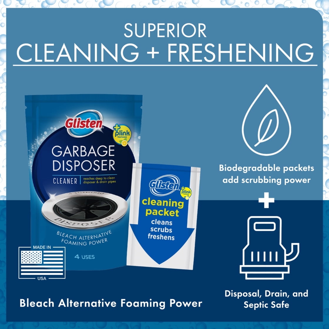 Glisten Disposer Care Cleaner, Lemon Scent, 4 Packets