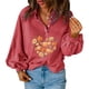 thumbnail image 2 of Moda mujer Casual sólido cuello vuelto manga larga botón suelta otoño blusa Tops Pompotops  FGAJ21807, 2 of 8