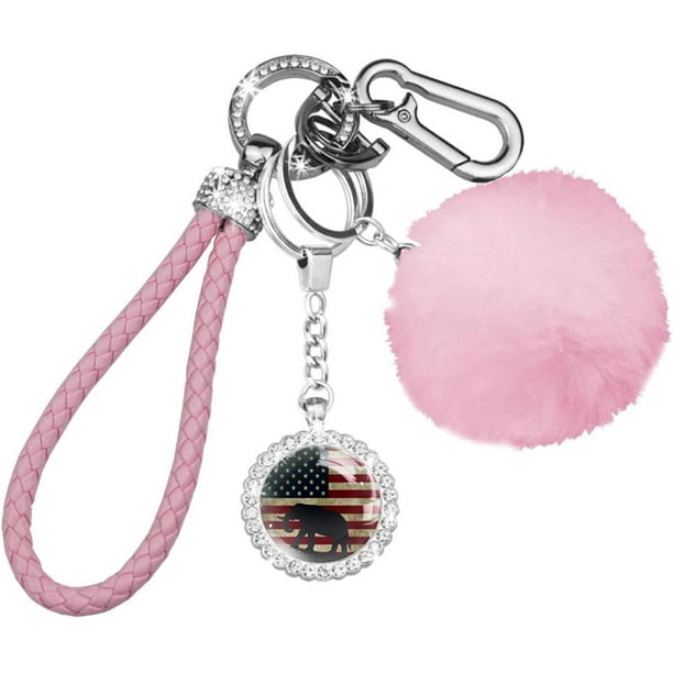 Pom Pom Keychain Retro Compass Wind Nautical Pattern Artificial