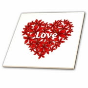 3dRose Image of Large Red Floral Heart With Word Love - Ceramic Tile, 6-inch