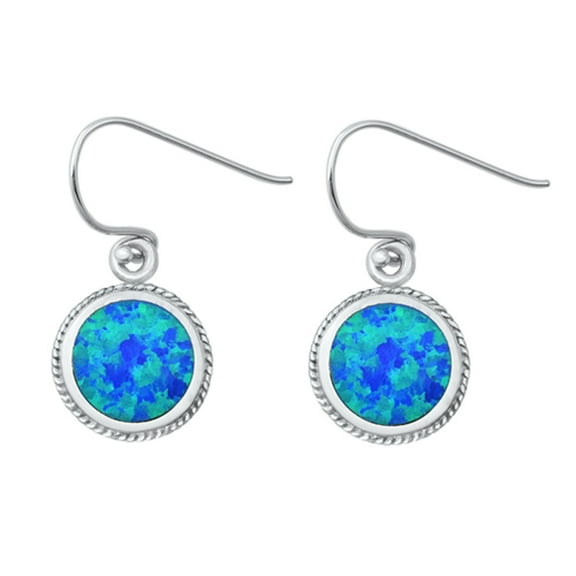 Sterling Silver Drop Dangle Rope Halo Round Earrings Blue Simulated Opal Jewelry Female Unisex