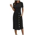 thumbnail image 2 of Antinious Ladies Summer Dress,Elegant Dresses for Women,Casual Dresses for Women Solid Short Sleeve Round Neck Maxi Dress,Black,XXL, 2 of 5
