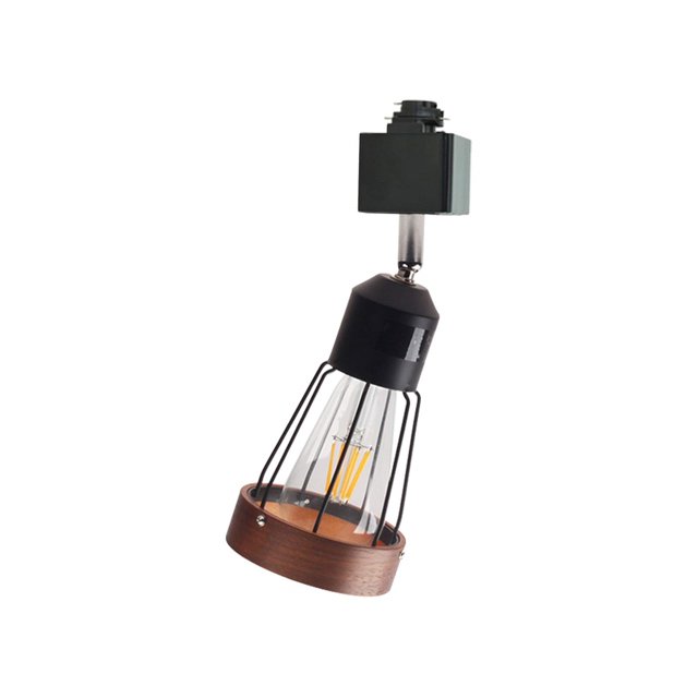 FSLiving Retro Style Adjustable Angle H-Type Track Lighting Brown Wood Lampshade Black Ceiling Light Track Light Fixture For Gallery Bar Aisle Office Kitchen Bulb and Track Not Included - 1 Light