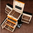 thumbnail image 3 of Baccus Desktop Cigar Humidor w/ Side Storage - High Gloss Two-Tone Finish - Capacity: 200, 3 of 11