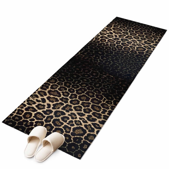 Runner Rugs 2x6 Ft, Leopard Print Non Slip Area Rugs for Kitchen Bedroom Entryway, Chic Abstract Black Brown Animals Texture Washable Carpet Runner Rug Floor Mats for Bedroom Home Decor