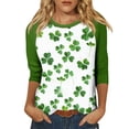 thumbnail image 2 of Dwralegc 3/4 Raglan Sleeve St Patricks Day Shirt Women Funny Lucky Fashion 3/4 Sleeve Four Leaf Clover Print Shamrock Printed T-Shirt Round Neck Cute St Patricks Day Loose Fit Outfit Blouses 3XL, 2 of 5