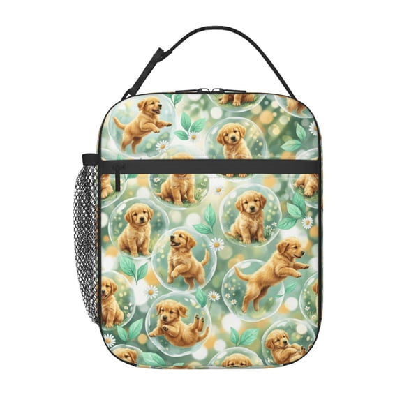 Dog Lunch Bag For Women Men, Golden Retriever Puppy Daisy Pattern Insulated Reusable Thermal Cooler For Office Work Travel, Lunch Box, Lunch Tote