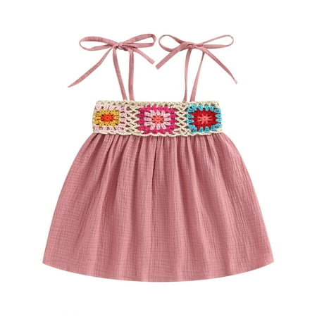 

Sunisery Baby Girl Dress Crochet Embroidery Tie Up Spaghetti Beach Sundress