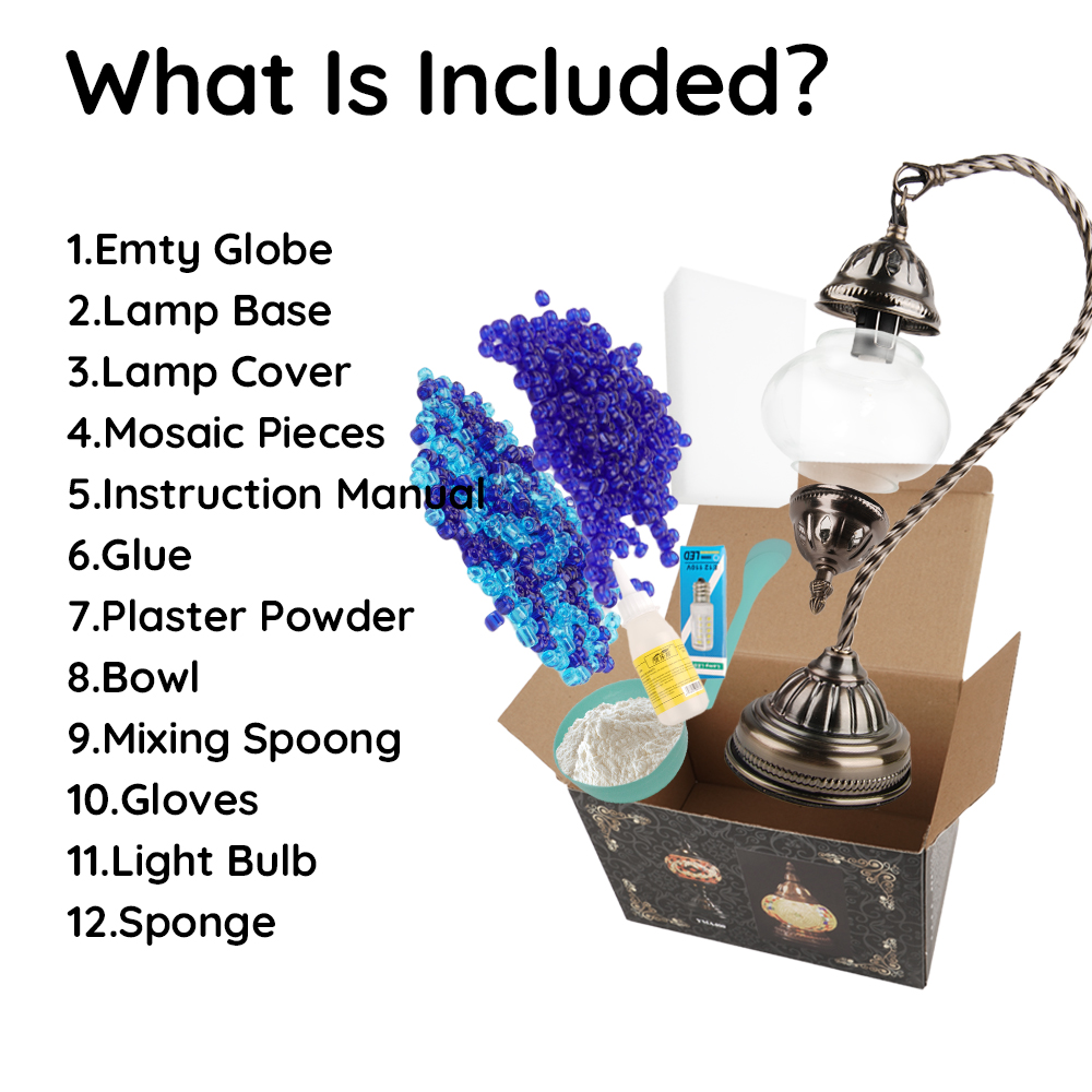 MEHOOM DIY Turkish Moroccan Lamp Making Kit, Mosaic Tiles Crafts Kit for Adults, Boho Decor Stained Glass Bedside Table Lamp, Unique Gift for Her or Him (Swan Neck Blue)