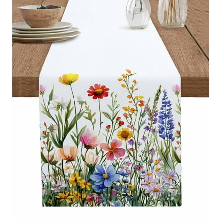

Table Runner Dresser Scarf 13 x 36 Inch Wildflower Floral Multicolor Spring Flower Leaves Rustic Table Runners Non-Slip Heat Kitchen Dining Table Decor for Indoor Outdoor Home Party Decoration