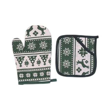 Christmas Oven Mitts and Pot Holders Set of 2 Heat Resistant Holiday Kitchen Gloves with Festive Snowflake Tree Design for Baking Cooking and Grilling Insulated and Washable