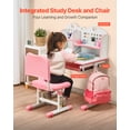 thumbnail image 5 of VEVOR Kids Study Chair and Desk Set, Study Desk and Chair for Kids with Bookshelf and Storage Drawer, Adjustable Height Kids Study Desk with Chair, Children Study Table for Study Room, Pink, 5 of 9