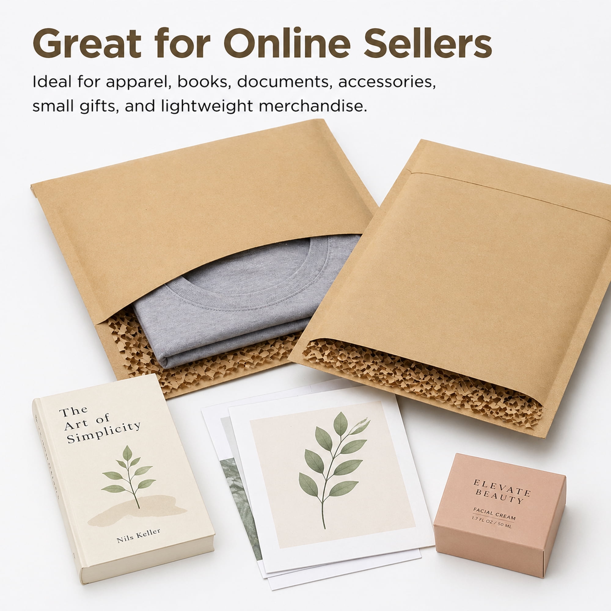 Honeycomb Padded Mailers #5, 10.5 x 16 in, Recyclable Kraft Shipping Envelopes, Self-Seal, 100 Pack