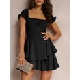 thumbnail image 2 of Women's Little Black Dress Mini A-Line Dress Solid Color Ruffled Short Sleeves Bodycon U Neck Layered Hem Dress Tighten Waist Peplum Dress for Vacation, 2 of 7