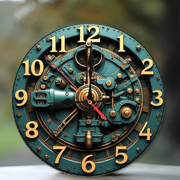 Steampunk Style Mechanical Clock Wall Decor 10-Inch Silent Wooden Wall Clock, Battery Operated (AA Batteries Not Included), Artistic Home Decor