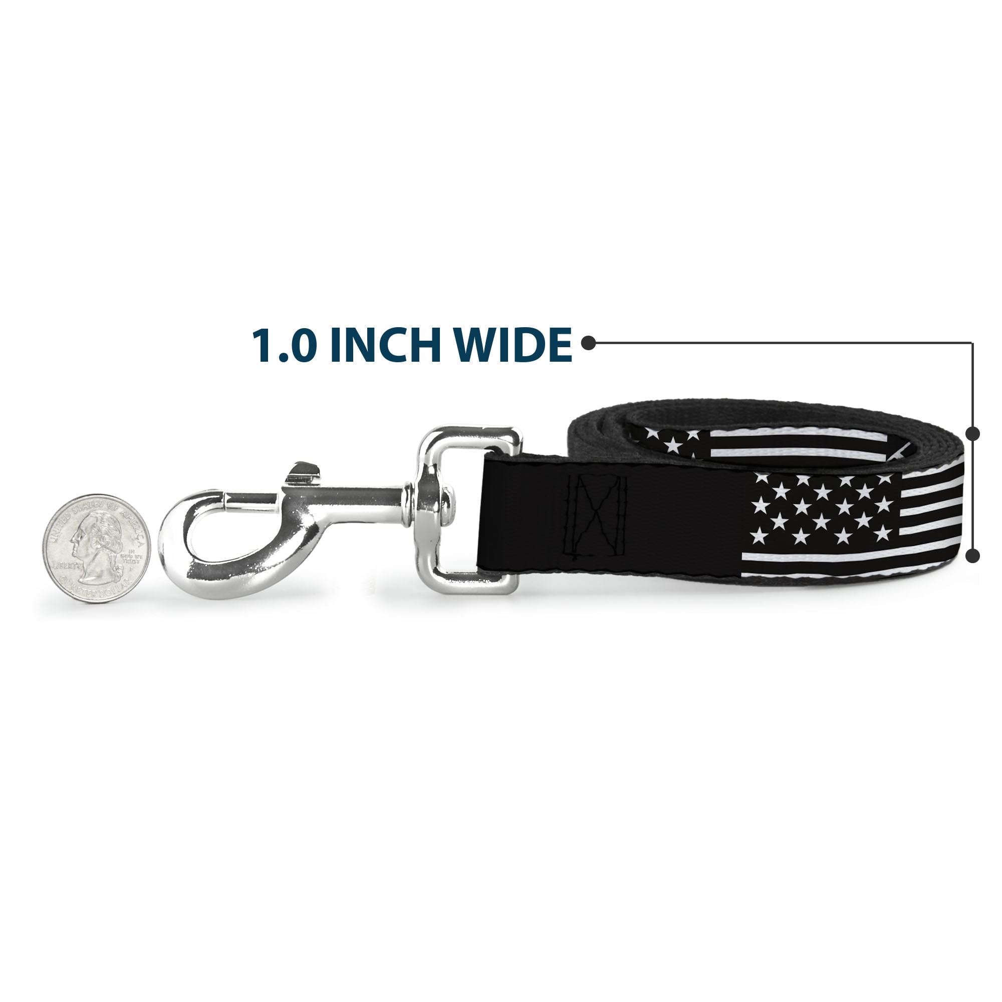 Buckle-Down Pet Leash, Dog Leash, Americana Flag We the People Black White, 6 Feet Long 1.0 Inch Wide