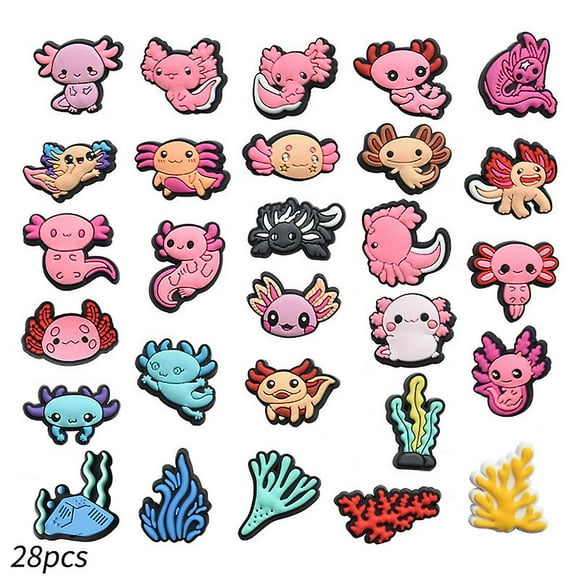 28pcs Animal Axolotl Croc Charms For Boys Girls Pink Cartoon Croc Charms Accessories Croc Pins Shoe Decoration