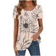 thumbnail image 2 of JTZGDY Floral Shirts for Women Loose Fit Vintage Graphic Summer Short Sleeve Henley Tops Trendy Oversized Dressy Casual Flowy Tunic Blouse to Hide Belly for Leggings Khaki#02 XXL, 2 of 7