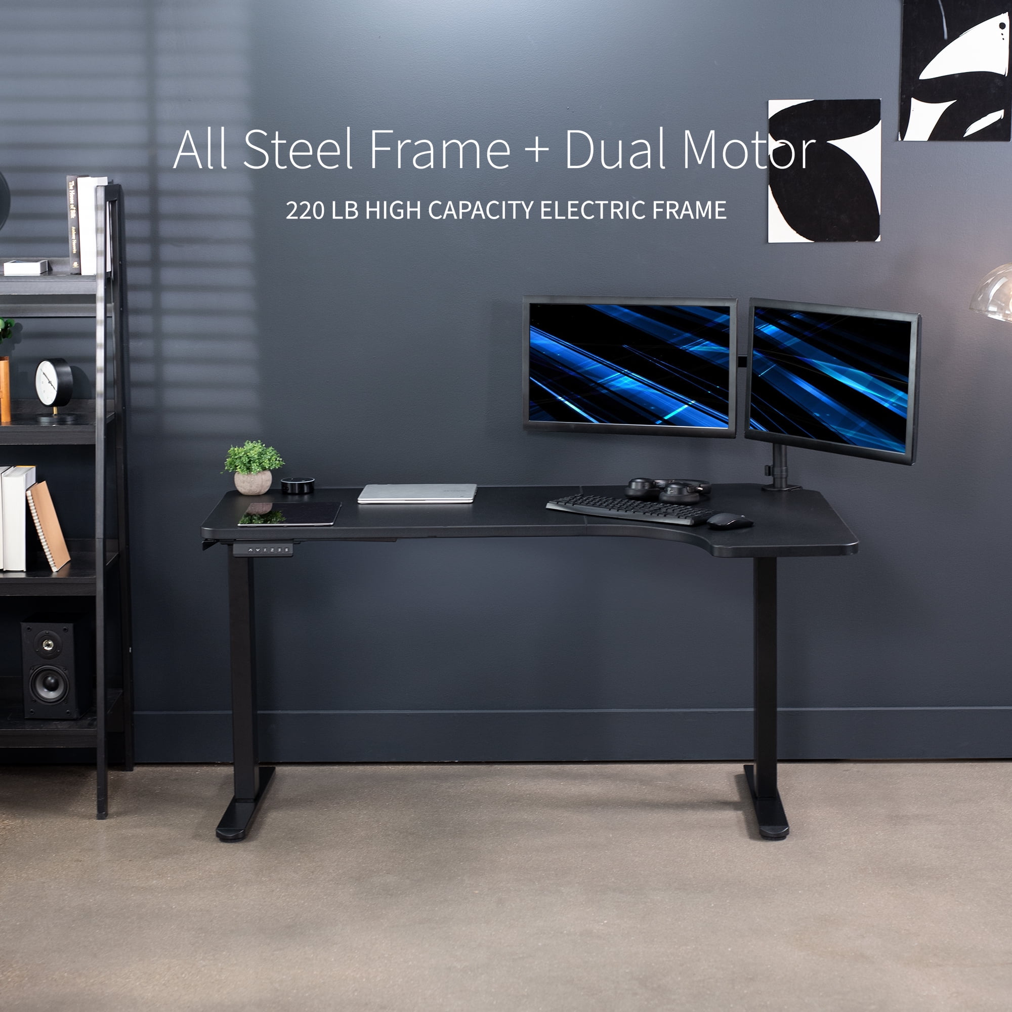 VIVO Electric 58" x 35" Dual Motor Standing Corner Desk, Black Top, Black Frame