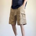 thumbnail image 5 of Men's Cargo Shorts Elastic Waist Solid Color Quick Dry Lightweight Casual Fashion Zipper Pocket Bandage Knee Length Summer Daily Beach Vacation Golf Streetwear Travel Essentials, 5 of 9