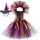 thumbnail image 3 of Disfraz de bruja de Halloween para niñas, vestido elegante con tutú, disfraz de bruja malvada, atuendo para niños pequeños, vestido de fiesta de carnaval de Purim, 3 of 5