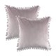 thumbnail image 1 of Paquete de 2 fundas de almohada de color rosa claro con pompones, partículas suaves, fundas de cojín de terciopelo liso de 18 x 18 para sofá, dormitorio, coche, 1 of 5